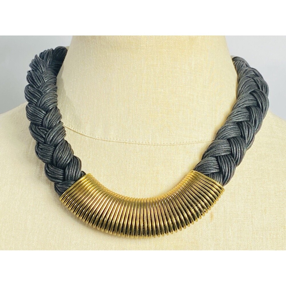 Vintage modern costume jewel chunky plaited gold tone gothic necklace 19”